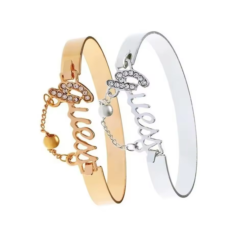 Trendy Women's Metal Bracelet with Letter Design & Crystal Tassel Charms | Fashion Alloy Chain Jewelry Hot Sale