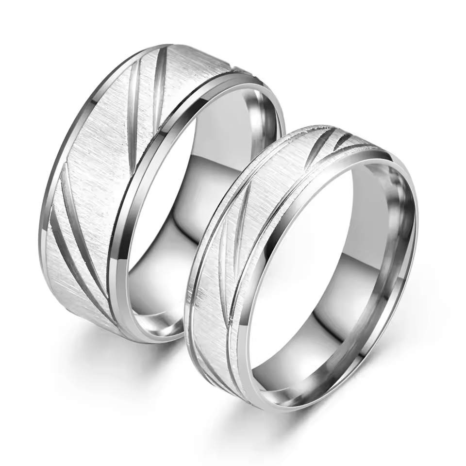 2024 Trendy Stainless Steel Couple Rings for Men & Women | Stylish Slash Design Jewelry Accessories Wholesale (Size 7–12)