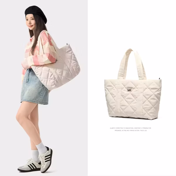 LEE Large Soft Puffer Tote Bag for Women – Big Quilted Shoulder Bag for College, Laptop, Shopping & School Use - Image 6