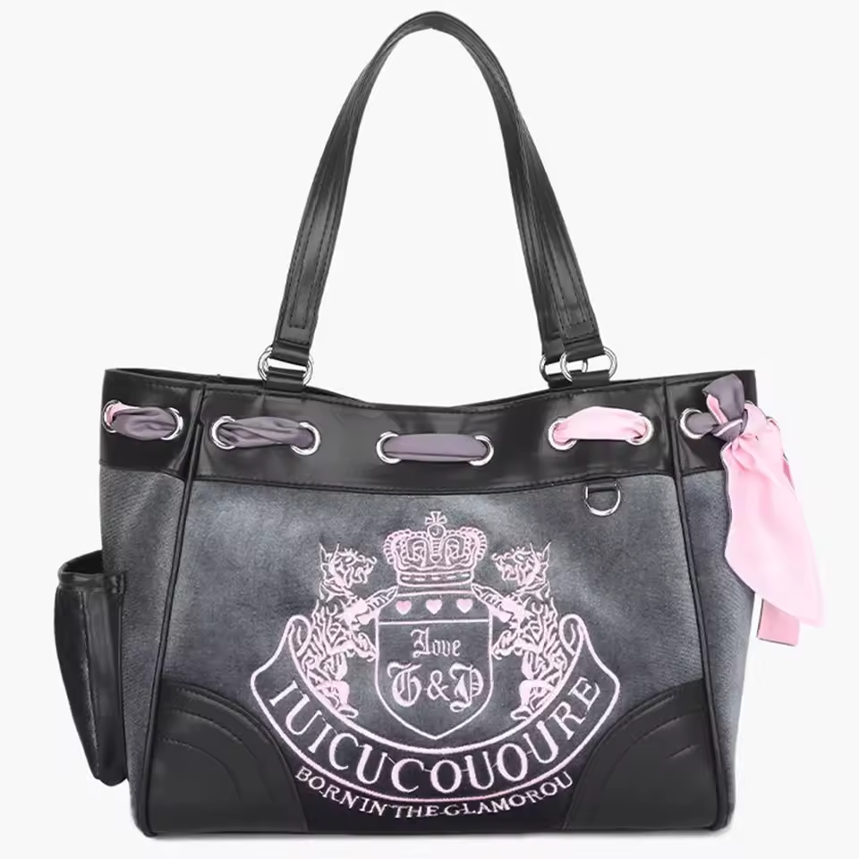 Vintage Y2K Embroidered Velvet Tote Bag for Women – Large Capacity Retro Shoulder Handbag, Chic Shopping Purse for Girls