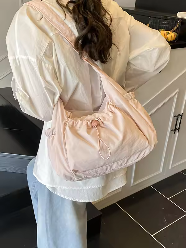 Women’s Large Capacity Canvas Tote Bag – Casual Foldable Crossbody Shoulder Bag with Drawstring for Work & Commuting