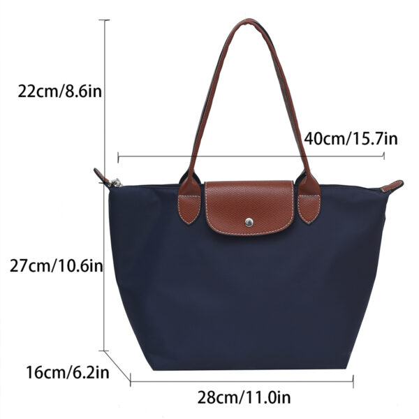 Minimalist Solid Color Shoulder Bag Nylon Large Capacity Tote Bag Magnetic Snap + Zip Reinforced Strap for Women Commute - Image 7