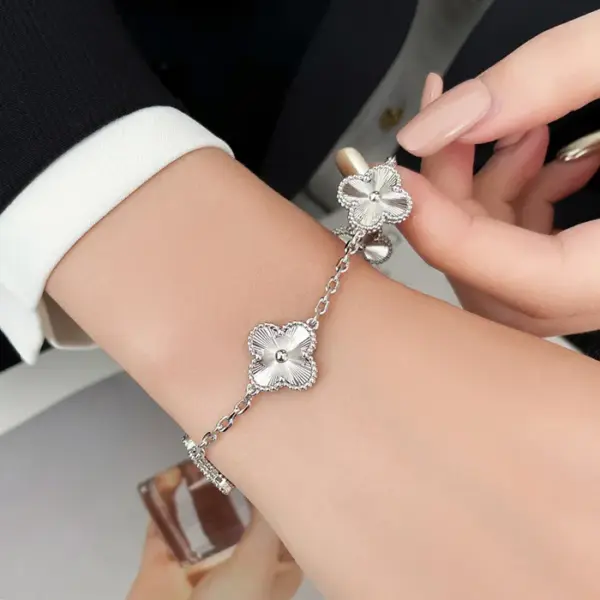 Luxury 18K Gold-Plated Four Leaf Clover Bracelet for Women – Natural Shell Gemstone Designer Jewelry, Premium Gift Collection - Image 4